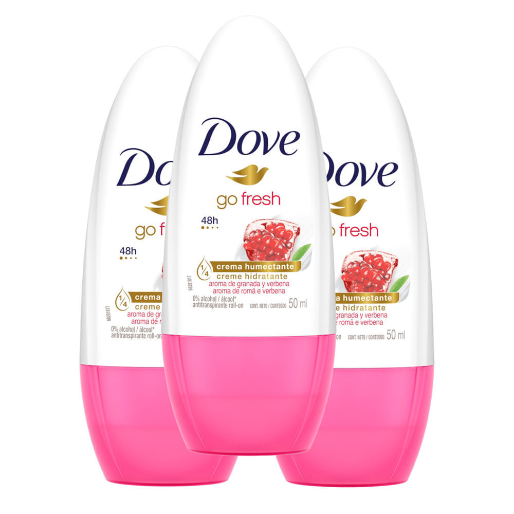 Kit 3 Desodorante Dove Go Fresh Romã e Verbena Roll-on Antitranspirante 50ml