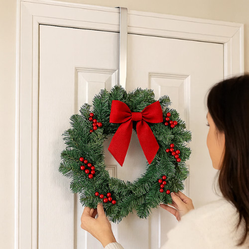 Suporte Porta Para Guirlanda Natal Estilo Gancho 38cm Prata