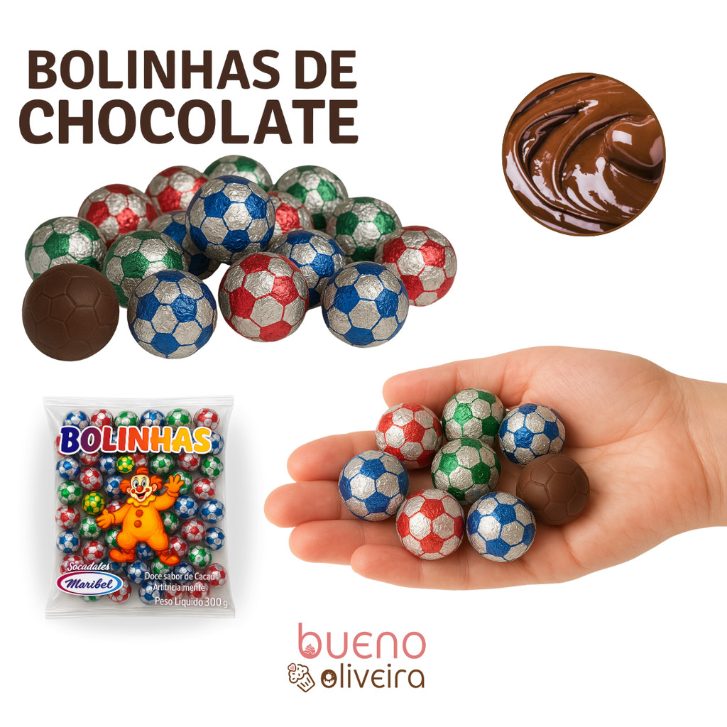 Bolinhas de Chocolate Futebol 300g c/50 Doce Festa- Marisbel em Oferta na Shopee