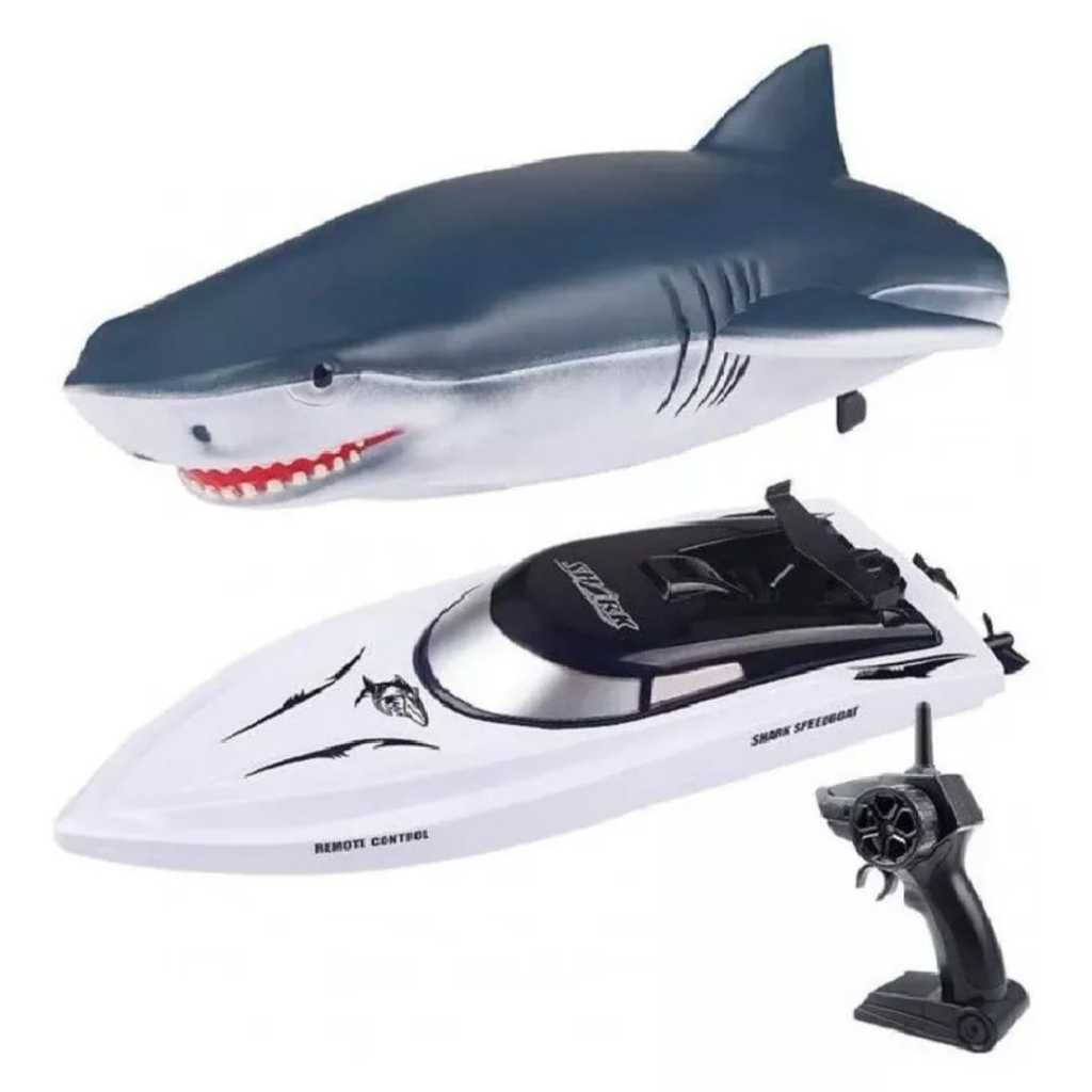 Barco Lancha Tubarão 2 Em 1 Shark Controle Remoto Bateria Recarregável