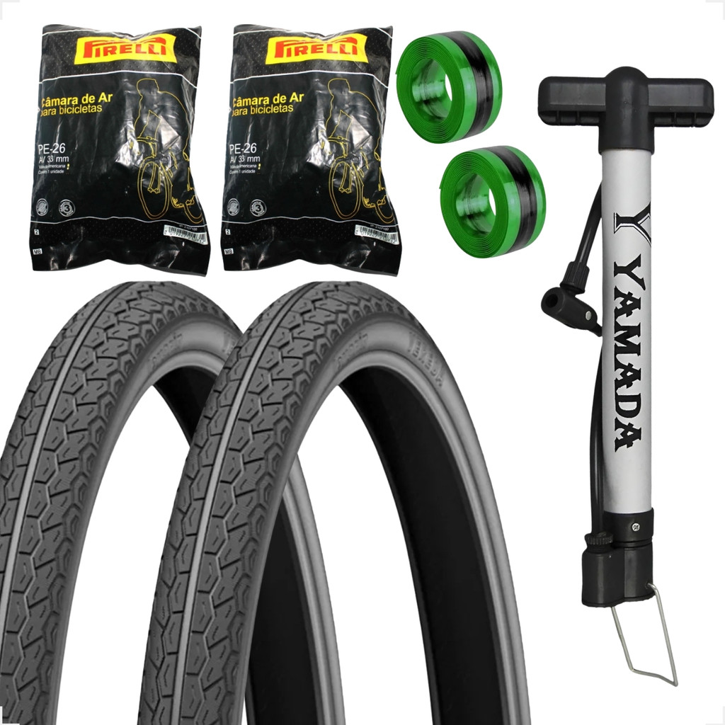 Par Pneu bicicleta Levorin Vereda aro 26 x 1.1 2x2 + Par camara + Par Bomba Shiver + Fita anti furo