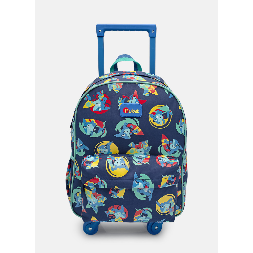 Mochila com Rodinha Azul Média Infantil Escolar Menino Tubarão Aloha Puket em Oferta na Shopee