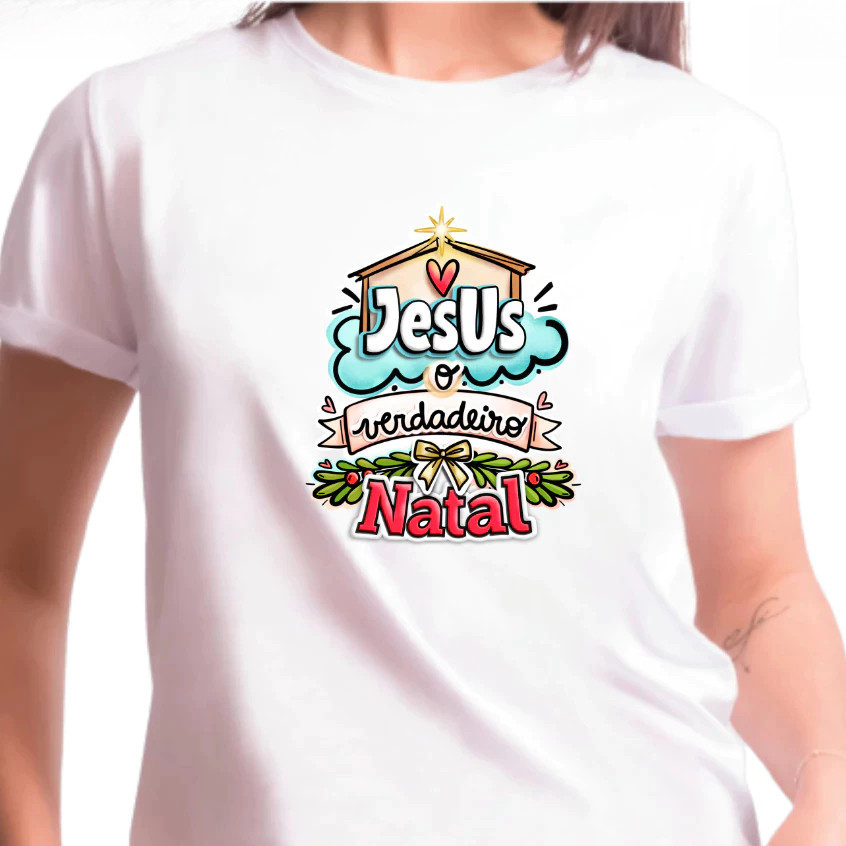 [Camiseta Premium em Algodão Puro]SISI Camiseta Unissex de NATAL - est.235 Jesus o Verdadeiro - Temática Natalina