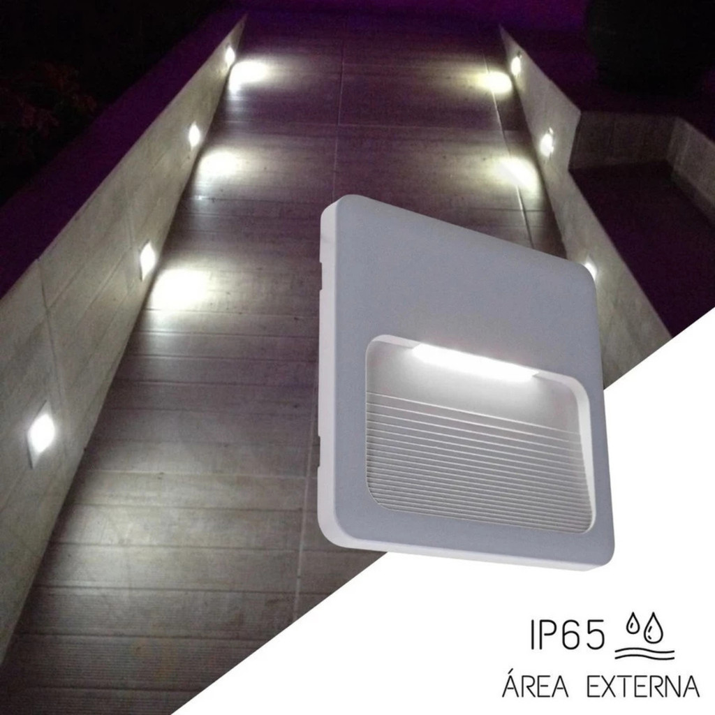 Balizador de Parede LED 2W 12x12cm Branco Embutir Bivolt IP65 Branco Quente Parede Jardim Fachada Corredor Iluminação
