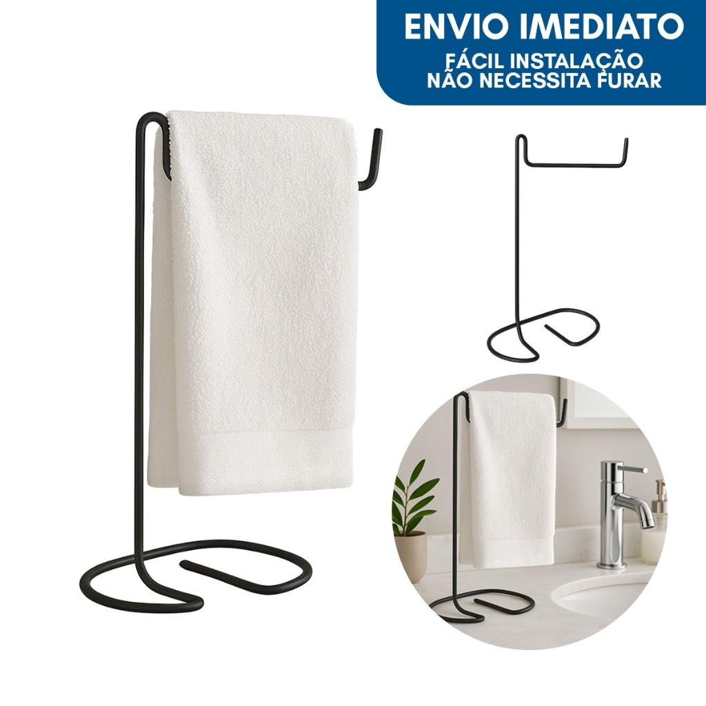 Porta Toalha de Rosto para Pia Lavabo Bancada Suporte Papel Higienico Pano de Prato Preto