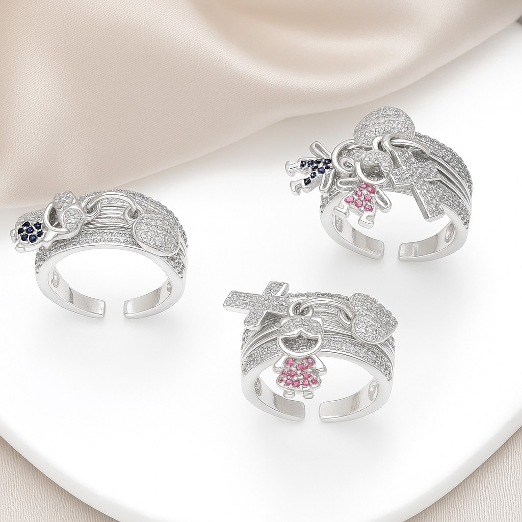 Anel de filhos cravejado em zircônias Luxo ajustável Feminino De Ouro 18K prata 925 Jóias em Oferta na Shopee