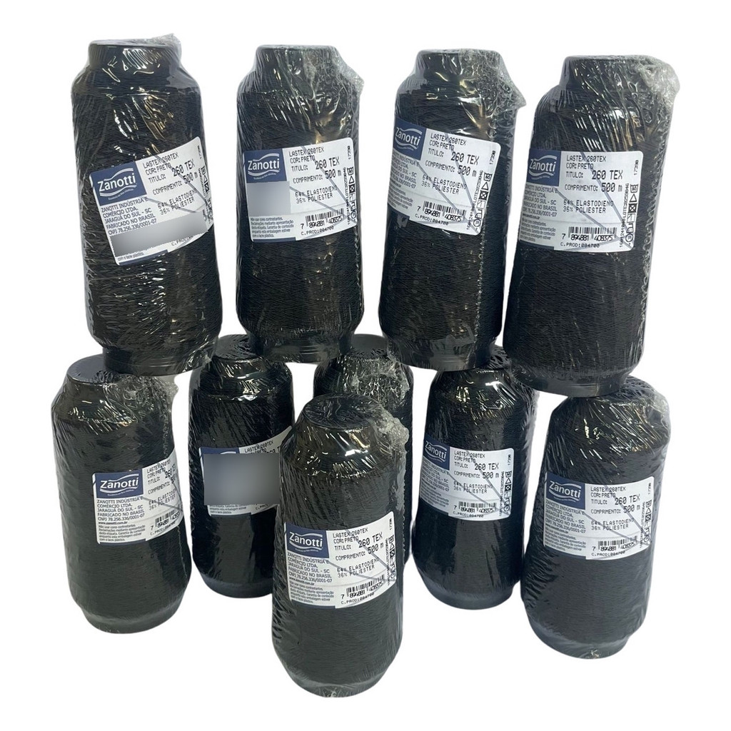 Kit 10 Carretel De 500 Metros Elástico Lastex Zanotti Preto