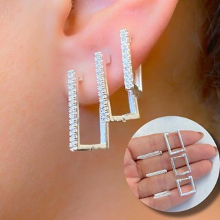 Trio Brinco Prata 925 De argola Retangular Cravejada Zircônias com Garantia em Oferta na Shopee