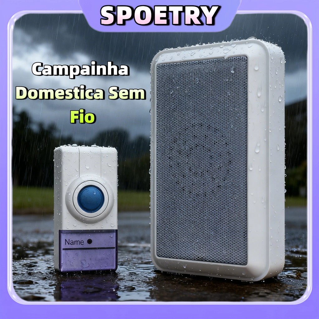 Campainha Sem Fio SPOETRY Bivolt A Prova D'água Longo Alcance 350m Residencial Comercial Com 8 Toques