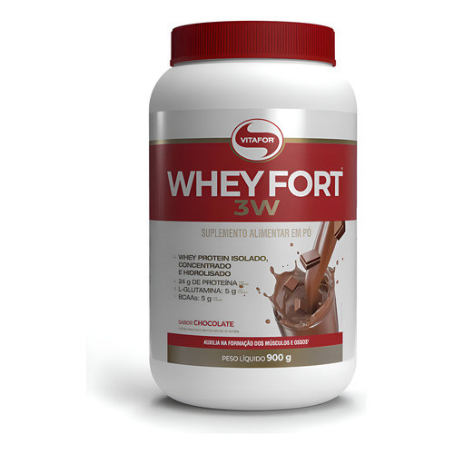 Kit 2 Vitafor Whey Fort 3w Sabor Chocolate 900g Em Pó