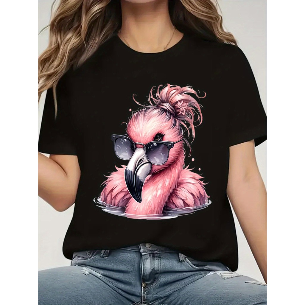 BR Moonlight Camiseta Feminina I'm a Flamingo Flamingo Óculos Coroa Estampada Confortável Divertida Estilosa Verão