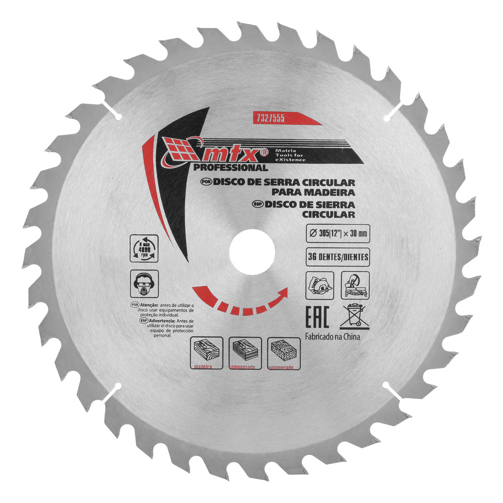 DISCO SERRA CIRCULAR PARA MADEIRA 305MM (12POL.) X 30MM 36 DENTES 1PC // MTX em Oferta na Shopee
