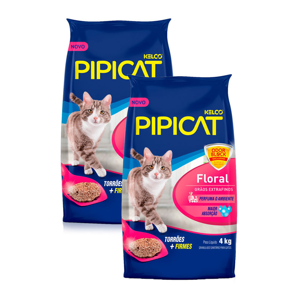 Kit 2 Areia Higiênica Pipicat Floral Perfumada para Gato com 4kg