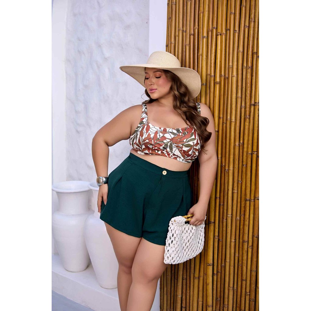 SHORT PLUS SIZE GODÊ ALINE VERDE MILITAR