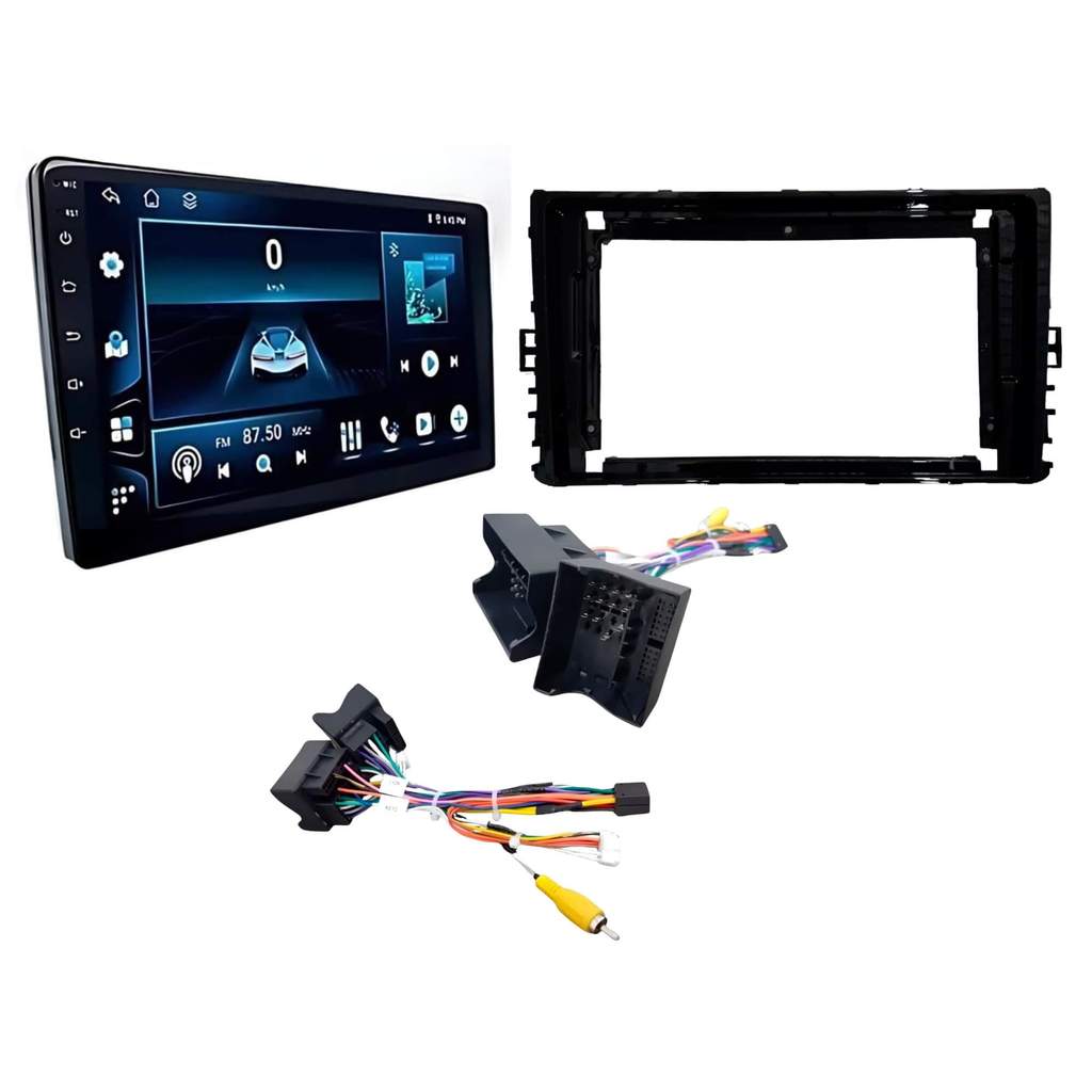 Kit Multimídia 9" Android 4+64GB + Moldura VW 9" Preto + Controle Multifunção VW Automotivo Carro