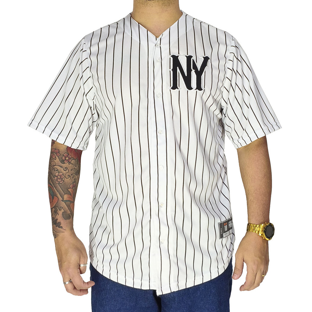 Camisa Baseball M10 Classic NY Listrado Branco