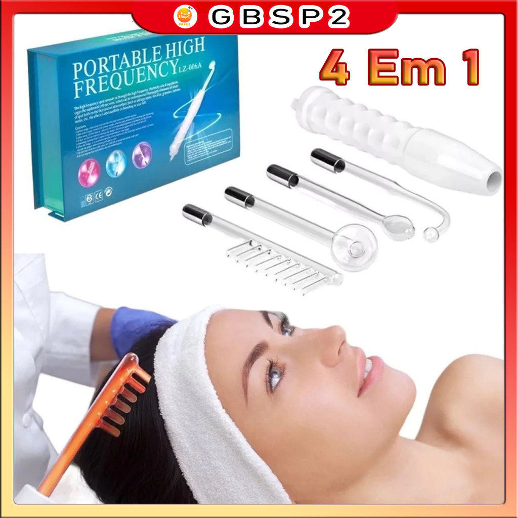 Aparelho Alta Frequência Portátil Para Limpeza De Pele Tratamento Facial e Capilar 4 Eletrodos Eletroterapia 4 Em 1