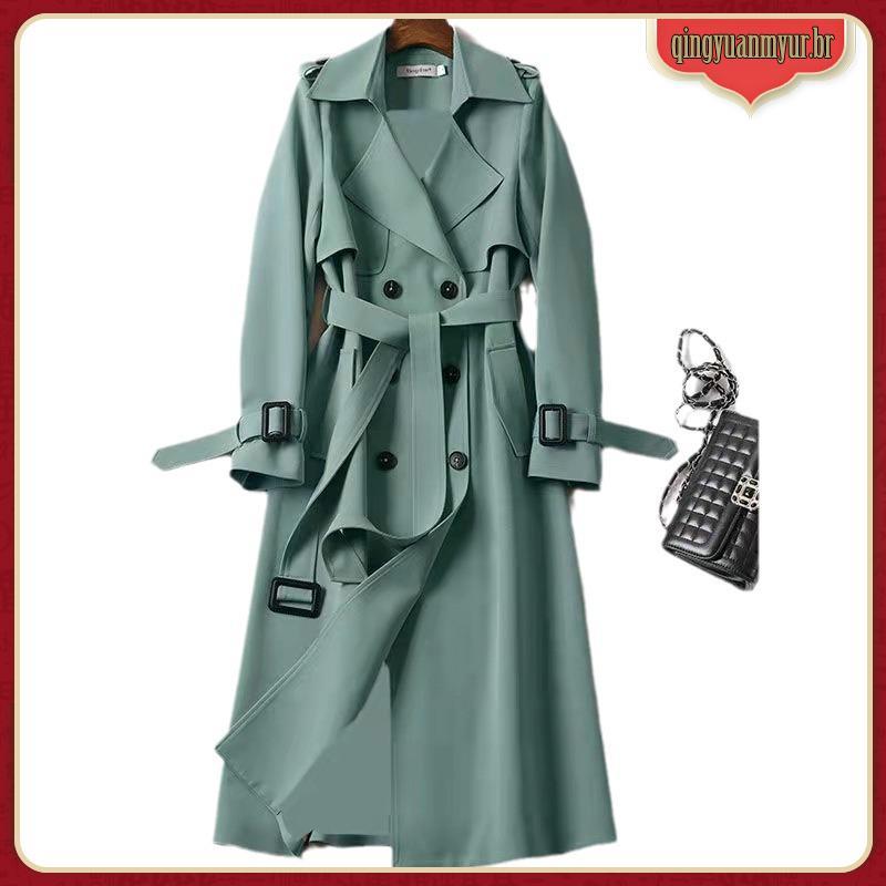 Com Forro Plus Size Longos Topos Para Frio Lapela Elegante Com Botãos Cinto Moda Sobretudo Casual Para Outono/Inverno C