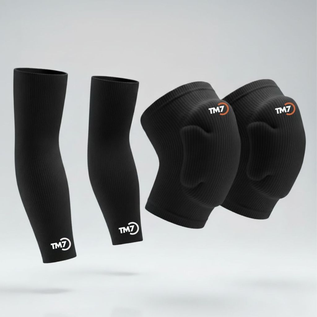Kit Vôlei TM7 Joelheira Pro Light + Manguito Longo Sports Unissex Proteção Impacto Profissional