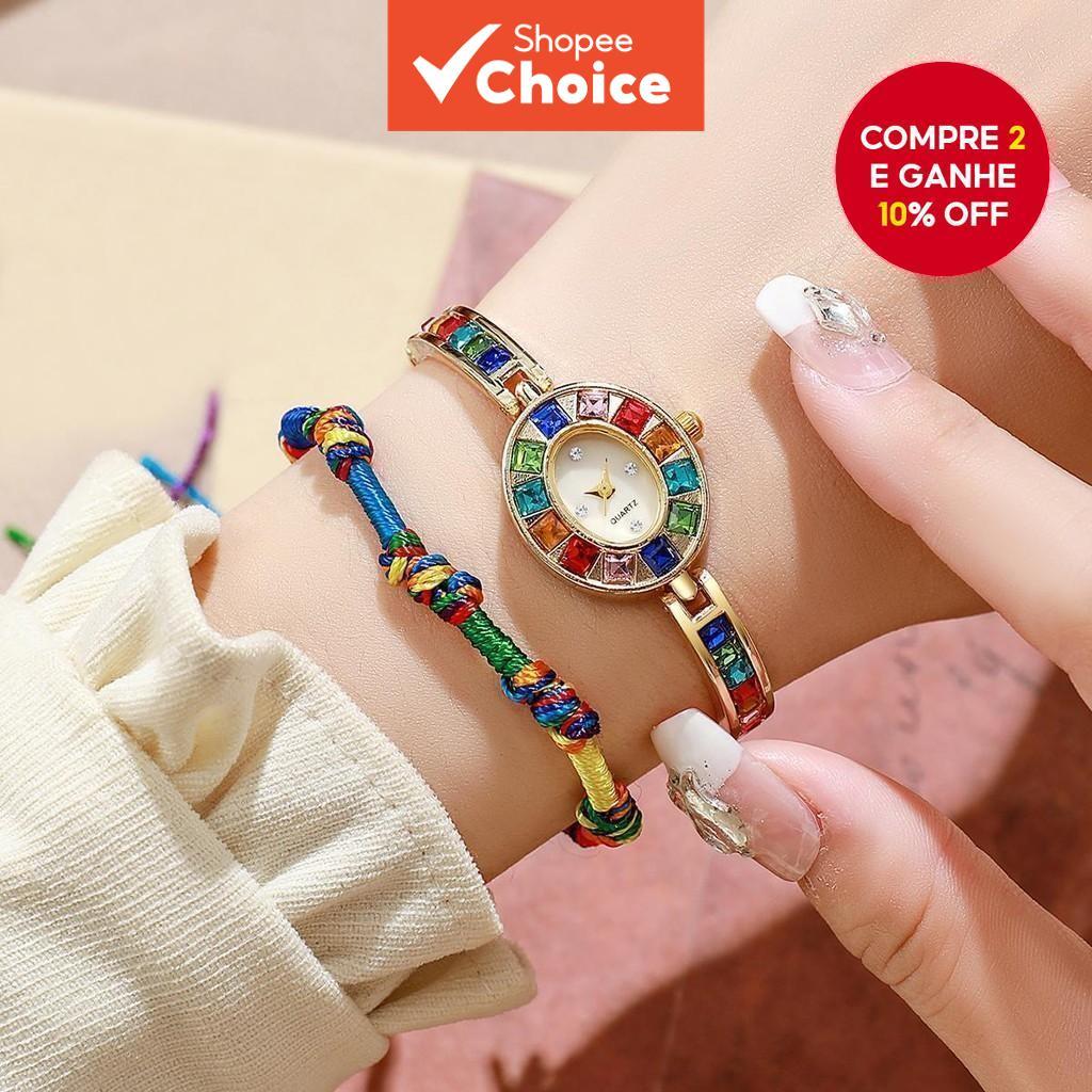 Coleção Moderna De Relógios Femininos Jam Perempuan De 2 Peças : Relógio De Quartzo Com Strass Pulseira E Conjunto De Co
