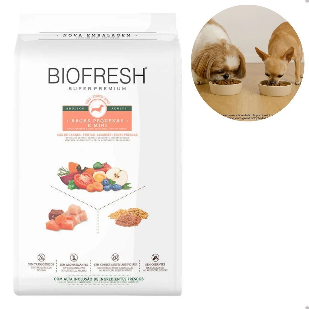 Ração Seca Biofresh Mix de Carne, Frutas, Legumes e Ervas Frescas Cães Adultos de Raças Pequenas 3kg em Oferta na Shopee