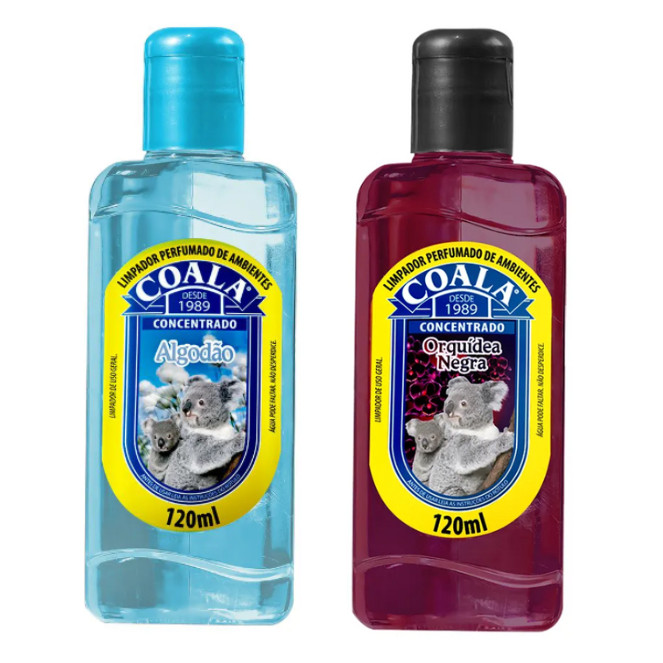 Kit Limpador Perfumado de Ambientes Coala Orquídea Negra e Algodão Concentrado 120 ml (kit com 02 unidades) em Oferta na Shopee