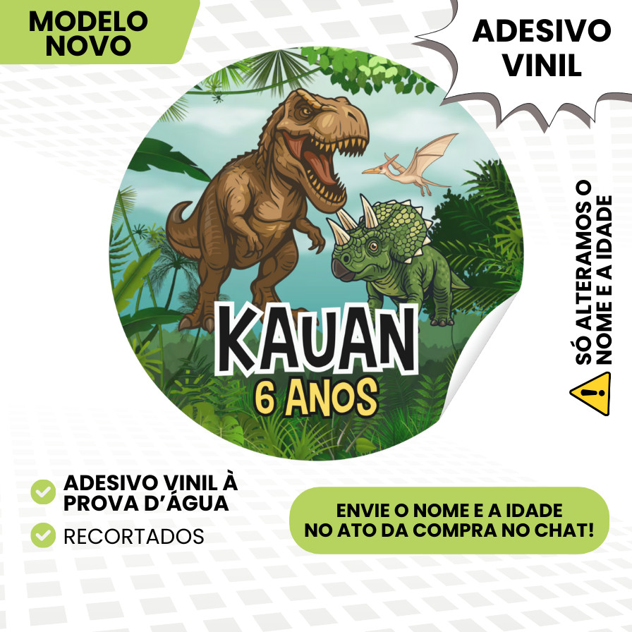 Adesivo Personalizado Dinossauro Estilo Jurassik para Lembrancinhas de Aniversário Infantil
