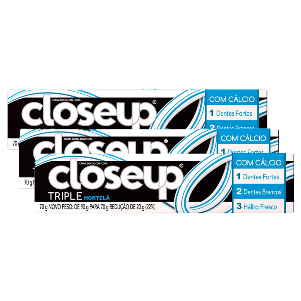 Kit 3 Creme Dental Close Up Tripla Proteção Hortelã 70g em Oferta na Shopee