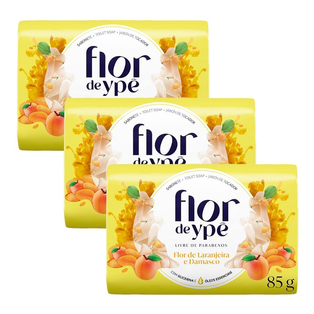 Kit 3 Sabonete Flor de Ypê Flor de Laranjeira e Damasco 85g em Oferta na Shopee