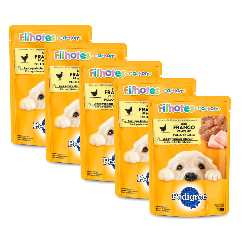 Kit 5 Ração Úmida para Cachorro Pedigree Filhote Sabor Frango ao Molho em Sachê 100g em Oferta na Shopee
