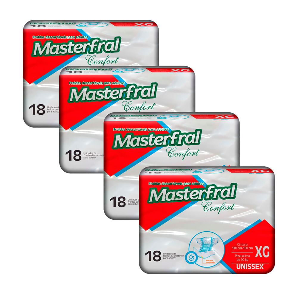 Kit 4 Fralda Geriátrica Masterfral Confort Unissex Tamanho XG com 18 Unidades em Oferta na Shopee