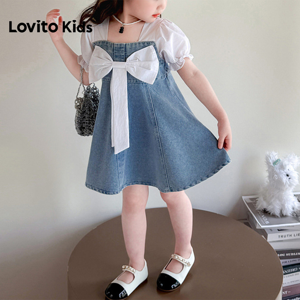 Detalhes do Lovito Vestido Casual para Meninas em Azul com Zíper e Blocos de Cor LNL128238