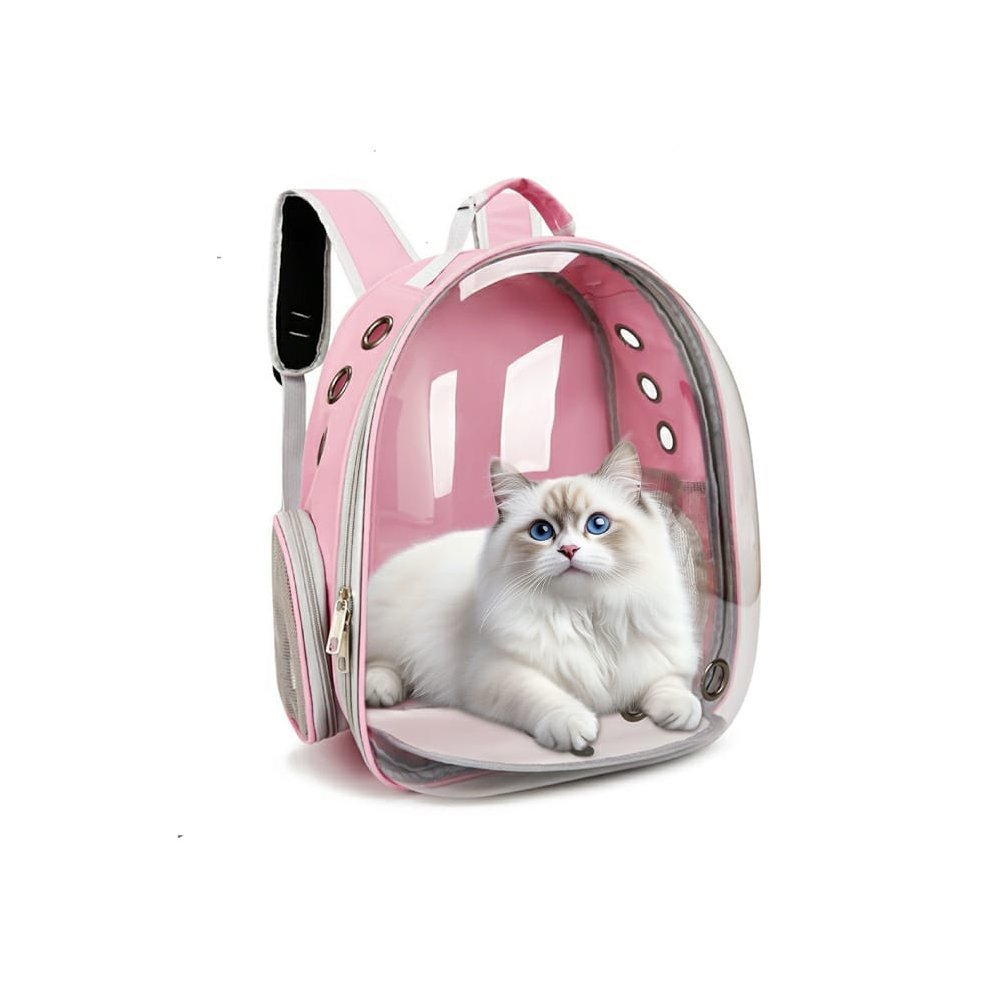 Mochila Pet De Transporte Visão 360 Panoramica Gato Cão Rosa