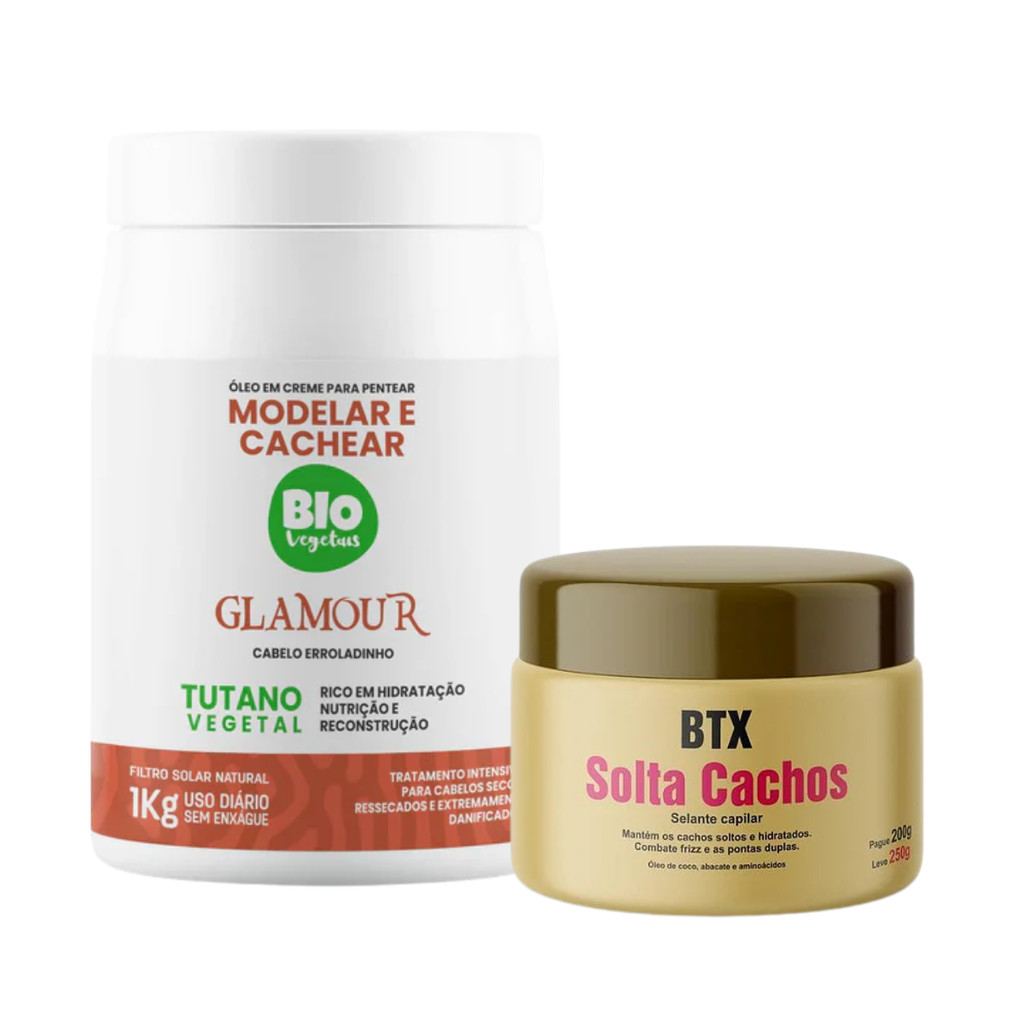 BTX Solta Cachos + Creme de Pentear Glamour Tutano 1kg em Oferta na Shopee
