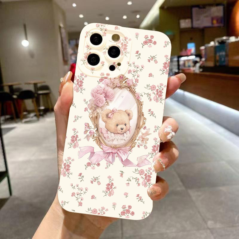 Rosa Floral Urso De Pelúcia Caso Telefone Para Samsung A06 A16 A15 A14 A36 A35 A34 A56 A55 A54 A13 A05 A33 A52 A32 A23 C