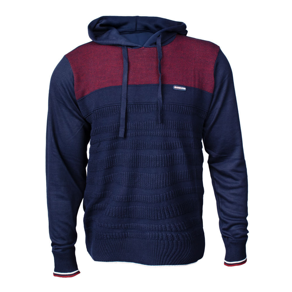 Suéter Masculino Gangster Capuz Tricot Texturizado Marinho em Oferta na Shopee