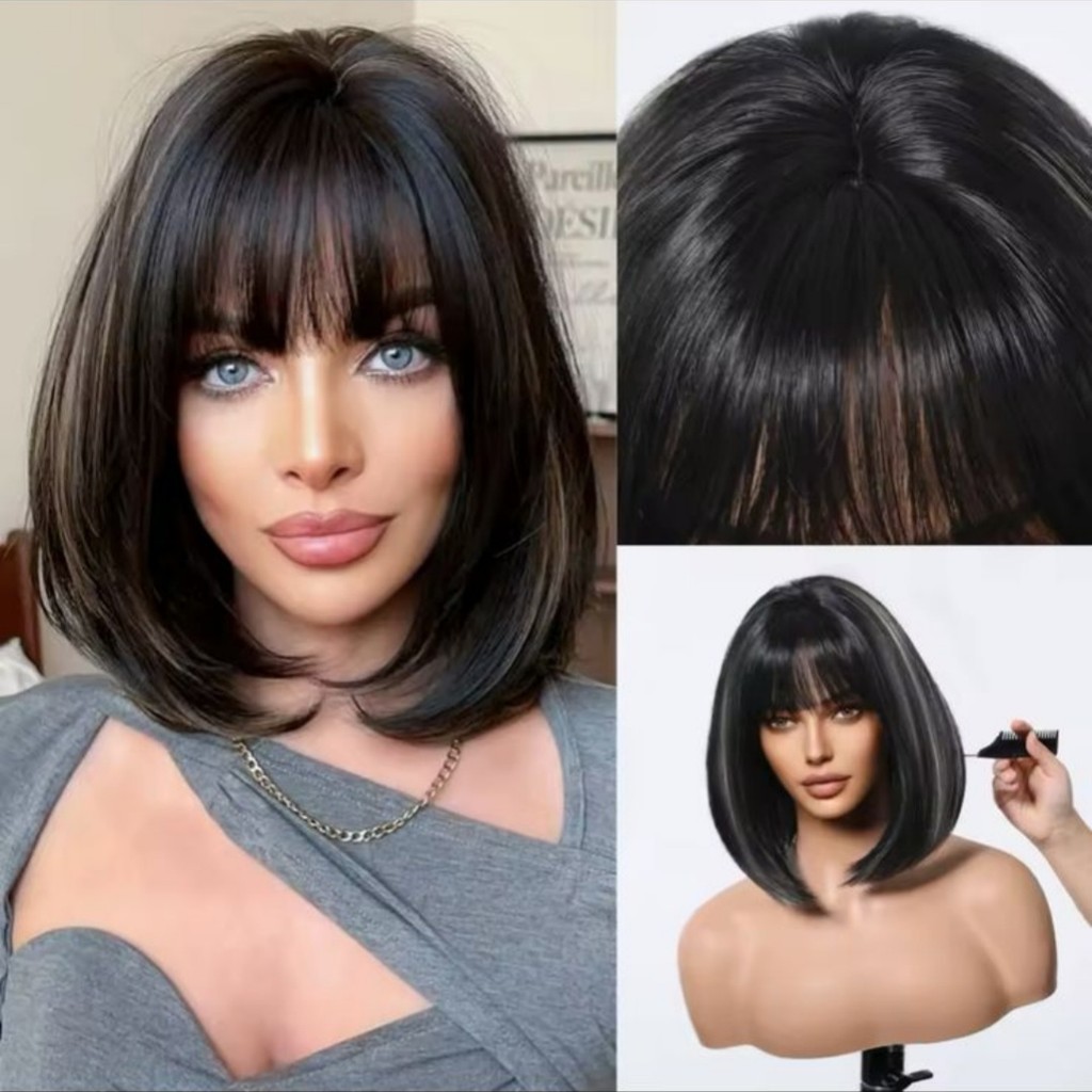 Peruca Bob Lace Wig Com Franja Fibra Bio Organica 30cm 180g TOP HAIR MAYA-85F4 em Oferta na Shopee