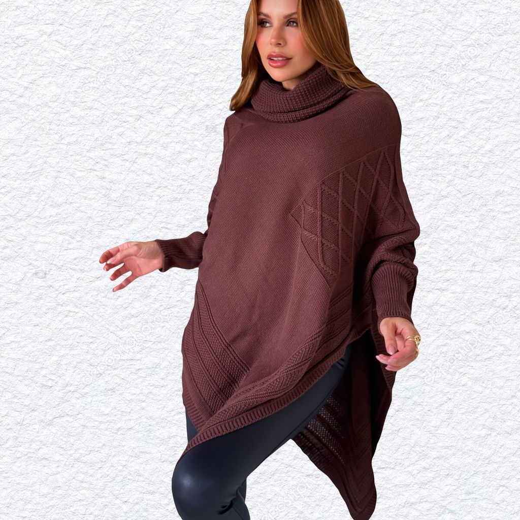 Suéter Feminino Plus Size de Tricô Estilo Poncho Capa Pala Gaúcha