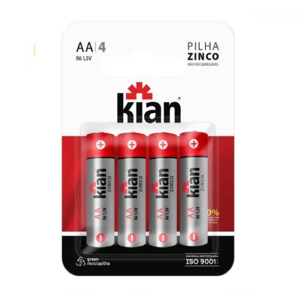 Pilha 2a ou AA Zinco 4 Unidades Kian