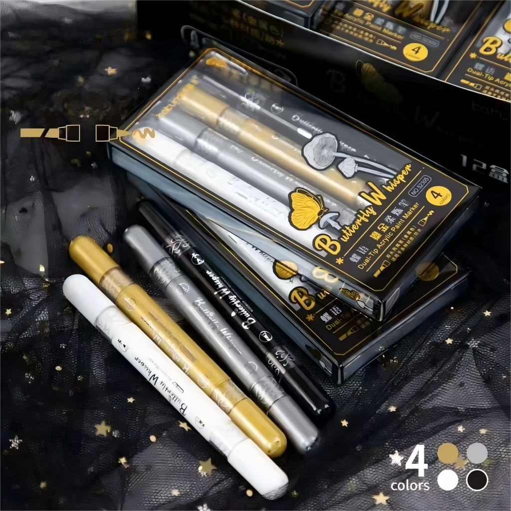 Kit 4 Caneta permanente de acrílico com ponta dupla em metal para resina, artesanato e artigos de papelaria. em Oferta na Shopee