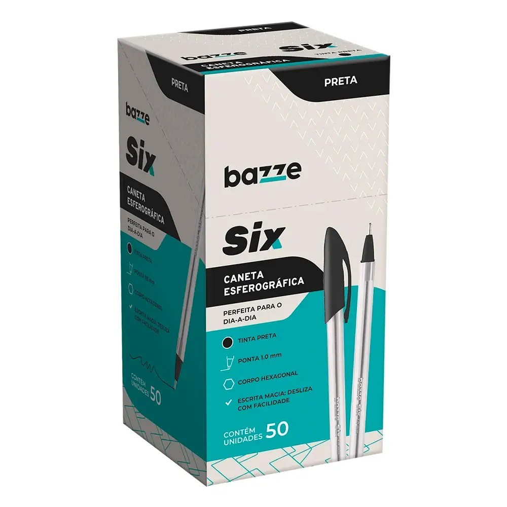 Caneta Esferográfica 1.0 mm cx c/50 unidades  Six - Bazze