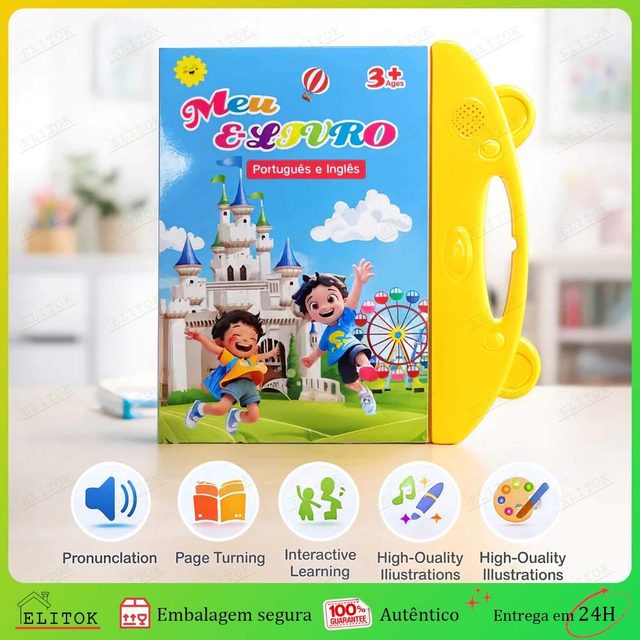 Livro Infantil Bilíngue Português Inglês Livro Interativo com Som Toque Inteligente Educativo Aprendizagem Crianças