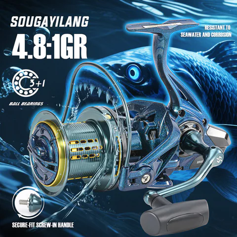 Sougayilang (10000/12000/14000) Carretel De Pesca Surfcasting 4.8 : 1GR Giratório Forte Super Poderoso Para Em Água Salg