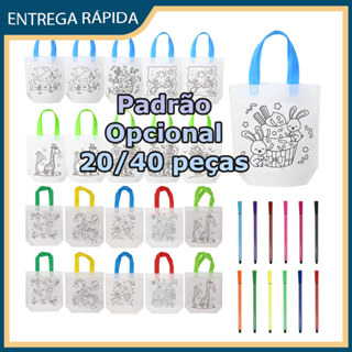 20/40 Sacos de lona para colorir Sacos de pano para colorir Sacos de presente colorir DIY para crianças - Vários padrões em Oferta na Shopee