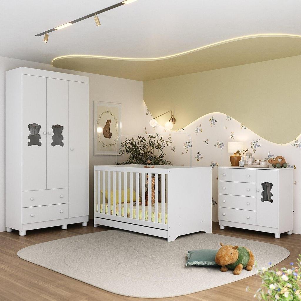 Quarto de Bebê Completo com Berço Americano 3 em 1 Fofura Multimóveis MP4653