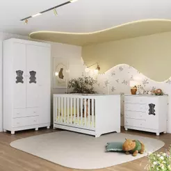 Quarto de Bebê Completo com Berço Americano 3 em 1 Fofura Multimóveis MP4653