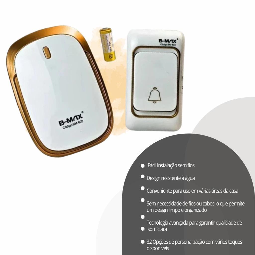 Campainha Externa Sem Fio Com Alcance De Ate 100 M Branca com Dourado, Preto e Branca com Azul