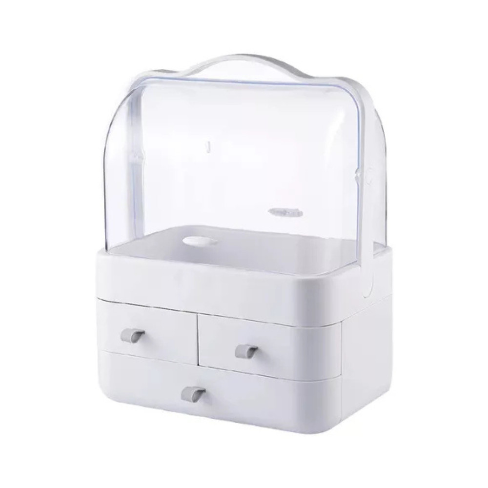 Organizador Cápsula Porta Maquiagem Jóias Cosmético Portátil Caixa Acrílico Com Alça 3 Gavetas