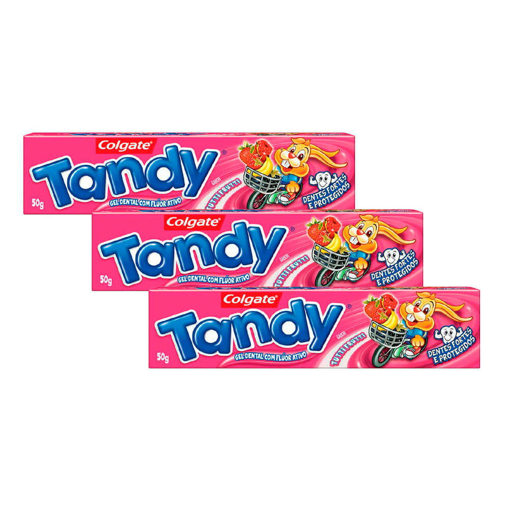 Kit 3 Gel Dental Infantil Tandy com Flúor Ativo Sabor Tutti-Frutti com 50g em Oferta na Shopee