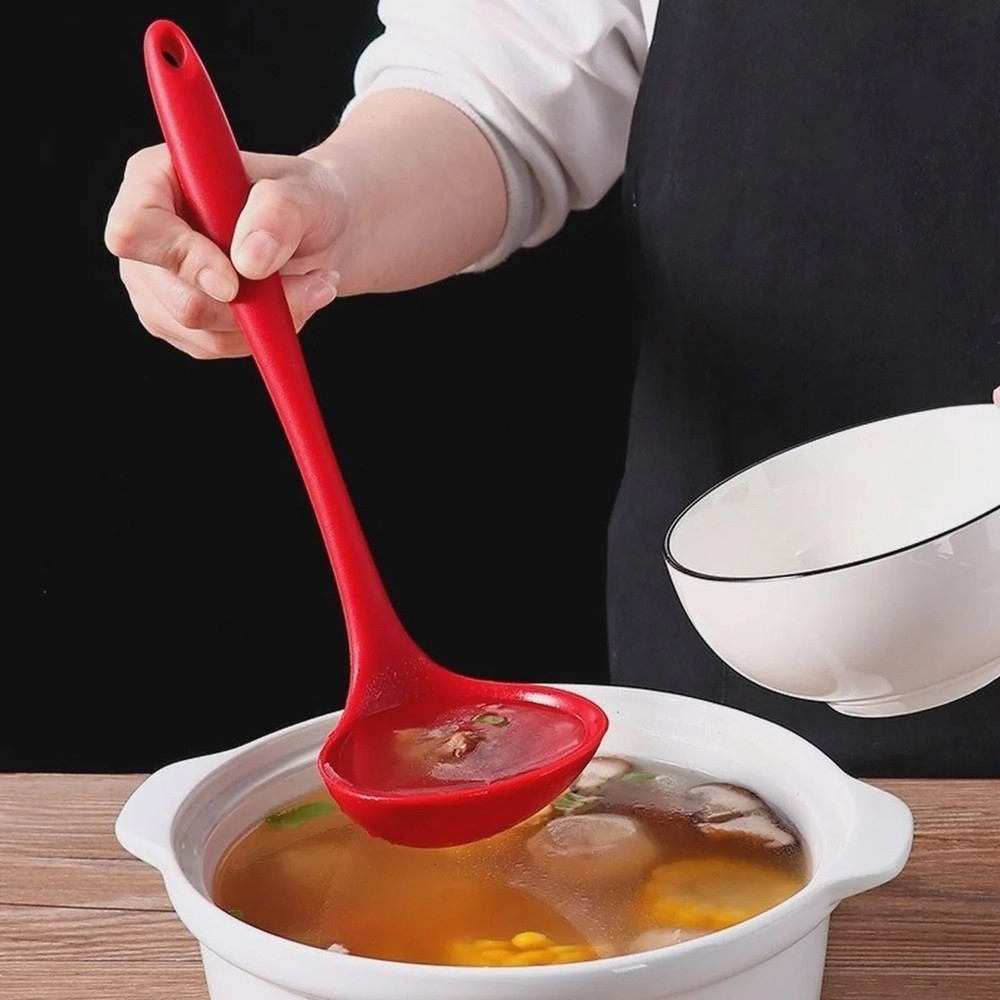 Concha Silicone Vermelha Prática Resistente Cozinha Servir Sopa Feijão Molho Alimento